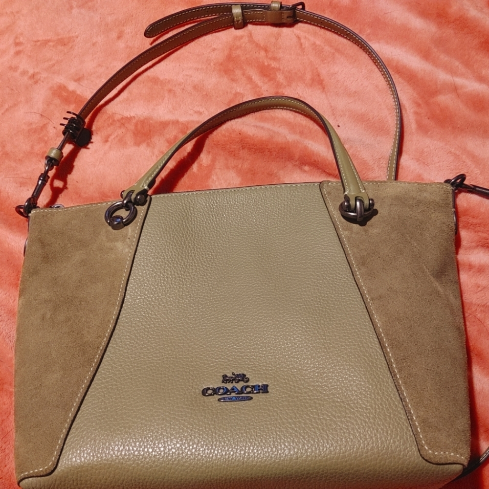 Coach purse used once green suede and leather